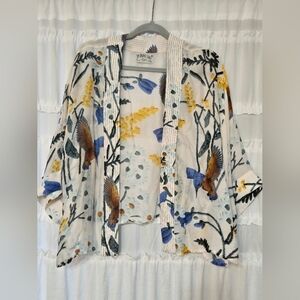 One Hundred Stars Shory Floral Kimono with Bird Print In A Viscose Modal Blend
